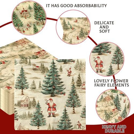 Vintage Christmas Paper Napkins – Retro Tree & Santa Luncheon Party Supplies