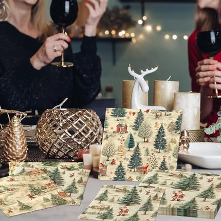 Vintage Christmas Paper Napkins – Retro Tree & Santa Luncheon Party Supplies