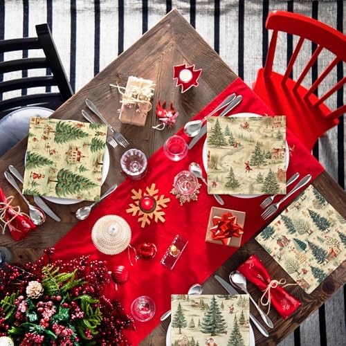 Vintage Christmas Paper Napkins – Retro Tree & Santa Luncheon Party Supplies