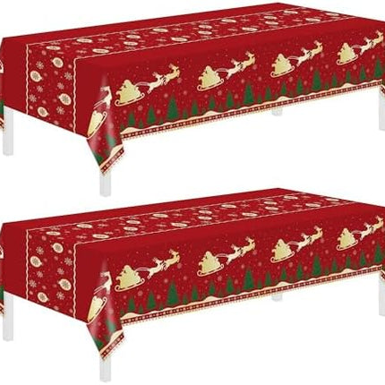 Christmas Table Covers 54"x108" – 2-Pack Red Reindeer Disposable Tablecloths