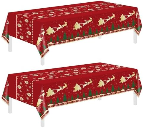 Christmas Table Covers 54"x108" – 2-Pack Red Reindeer Disposable Tablecloths