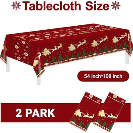 Christmas Table Covers 54"x108" – 2-Pack Red Reindeer Disposable Tablecloths