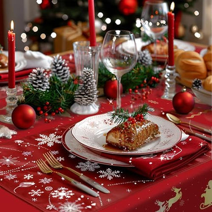 Christmas Table Covers 54"x108" – 2-Pack Red Reindeer Disposable Tablecloths