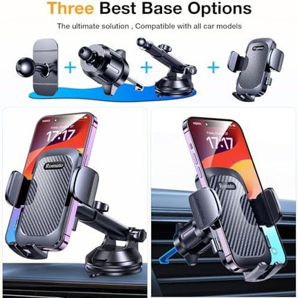 Romuto Universal Car Phone Holder, Super Suction Mount for iPhone 17/16 & Garmin GPS