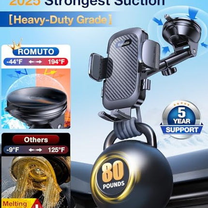 Romuto Universal Car Phone Holder, Super Suction Mount for iPhone 17/16 & Garmin GPS
