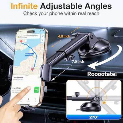 Romuto Universal Car Phone Holder, Super Suction Mount for iPhone 17/16 & Garmin GPS