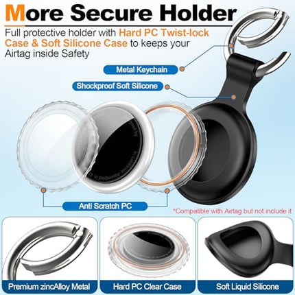 Durable Airtag Holder with Keychain, Waterproof Anti-Scratch Case for Keys, Bags & Pets