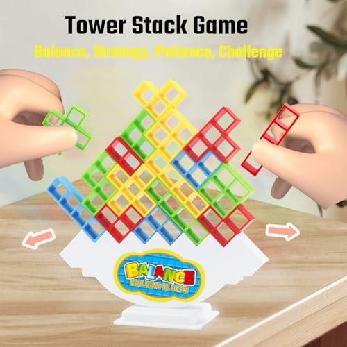 64-Piece Stacking Tower Balance Game with Cards for Kids & Adults