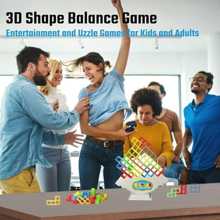 64-Piece Stacking Tower Balance Game with Cards for Kids & Adults