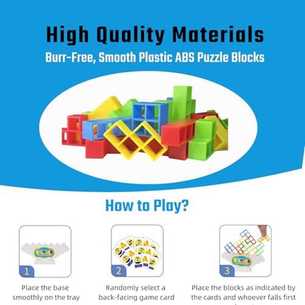64-Piece Stacking Tower Balance Game with Cards for Kids & Adults
