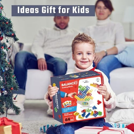 64-Piece Stacking Tower Balance Game with Cards for Kids & Adults