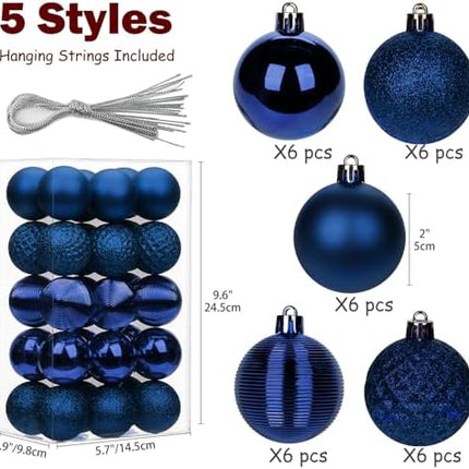 30 PCS Navy Blue Shatterproof Christmas Tree Ball Ornaments – 2" Xmas Decoration Set