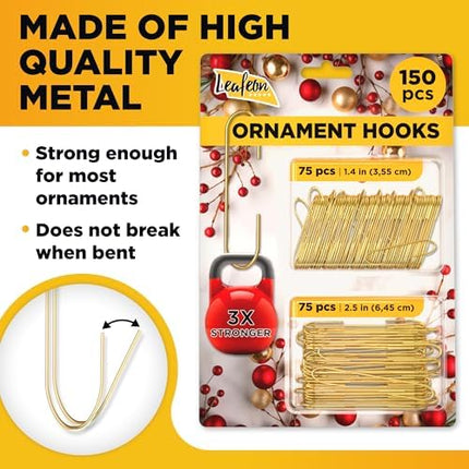 Leafeon Gold Ornament Hooks – 150 Pack Christmas Hangers for Holiday Tree Decor