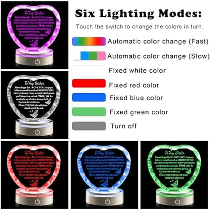 Sister Gift Crystal LED Lamp – Meaningful Birthday & Christmas Keepsake for Women