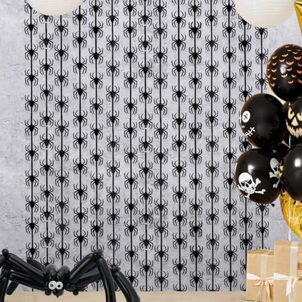 Halloween Spider Tinsel Curtains 2 Pack – Black Foil Fringe Party Backdrop