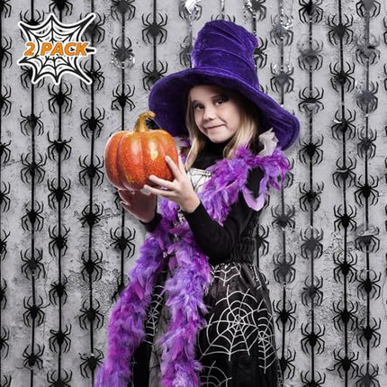 Halloween Spider Tinsel Curtains 2 Pack – Black Foil Fringe Party Backdrop