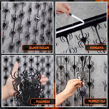 Halloween Spider Tinsel Curtains 2 Pack – Black Foil Fringe Party Backdrop