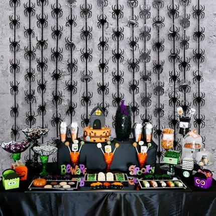 Halloween Spider Tinsel Curtains 2 Pack – Black Foil Fringe Party Backdrop