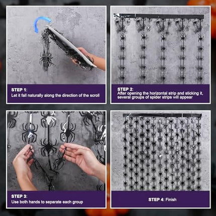 Halloween Spider Tinsel Curtains 2 Pack – Black Foil Fringe Party Backdrop