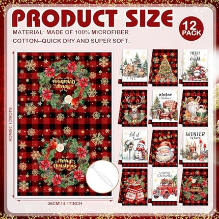 Christmas Kitchen Towels 12-Pack – Merry Tree, Reindeer & Santa Holiday Dishcloths