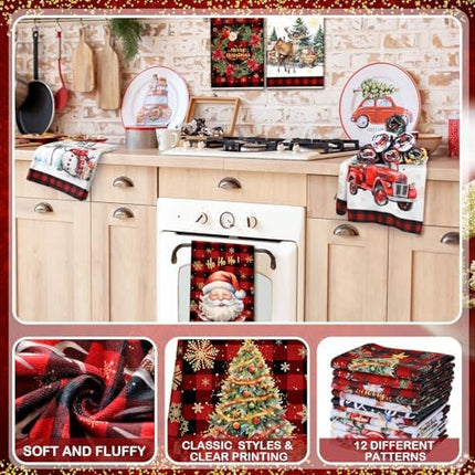 Christmas Kitchen Towels 12-Pack – Merry Tree, Reindeer & Santa Holiday Dishcloths