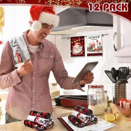 Christmas Kitchen Towels 12-Pack – Merry Tree, Reindeer & Santa Holiday Dishcloths
