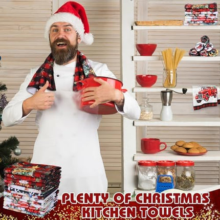 Christmas Kitchen Towels 12-Pack – Merry Tree, Reindeer & Santa Holiday Dishcloths