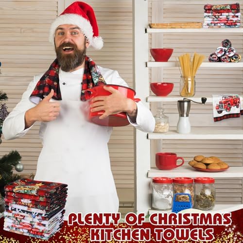 Christmas Kitchen Towels 12-Pack – Merry Tree, Reindeer & Santa Holiday Dishcloths