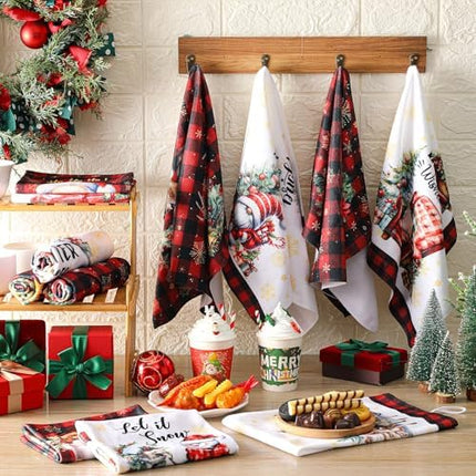Christmas Kitchen Towels 12-Pack – Merry Tree, Reindeer & Santa Holiday Dishcloths