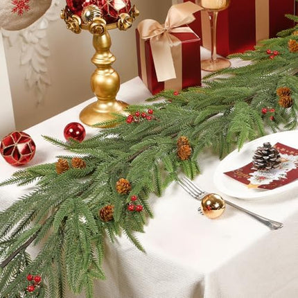 9FT Christmas Garland by SHareconn – Norfolk Pine with Cones & Red Berries Décor