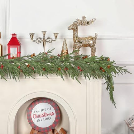 9FT Christmas Garland by SHareconn – Norfolk Pine with Cones & Red Berries Décor