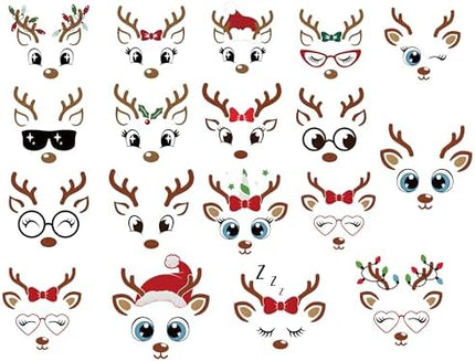 Christmas Reindeer Vinyl Stickers 18pcs – Craft Decals for Balls, Bottles & Glasses