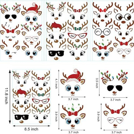 Christmas Reindeer Vinyl Stickers 18pcs – Craft Decals for Balls, Bottles & Glasses