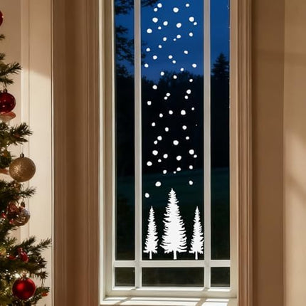 Snowy Christmas Window Stickers – Reusable Double-Sided Winter Forest Decorations