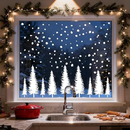 Snowy Christmas Window Stickers – Reusable Double-Sided Winter Forest Decorations