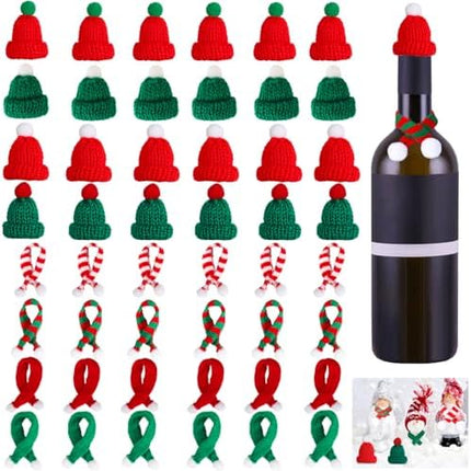 Mini Santa Hat & Scarf Set 48pcs – Knitted Ornaments for Dolls, Cups & Xmas Décor