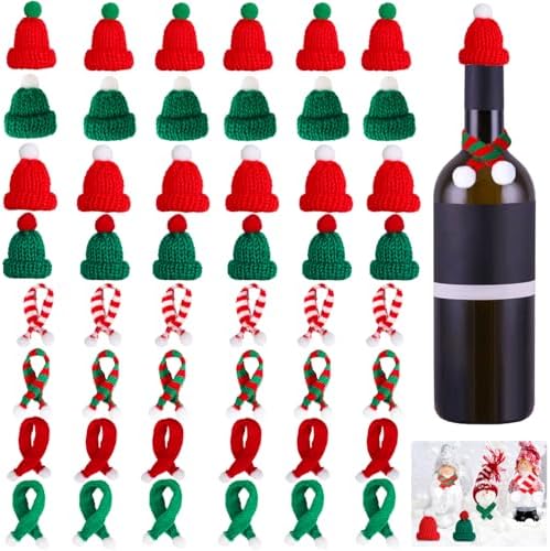 Mini Santa Hat & Scarf Set 48pcs – Knitted Ornaments for Dolls, Cups & Xmas Décor