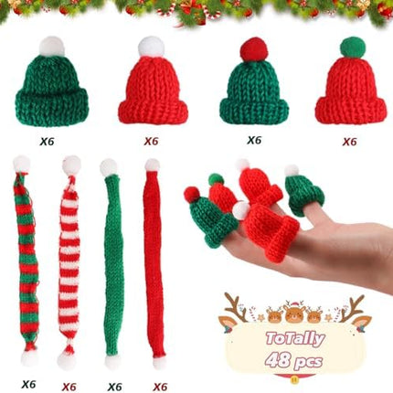 Mini Santa Hat & Scarf Set 48pcs – Knitted Ornaments for Dolls, Cups & Xmas Décor