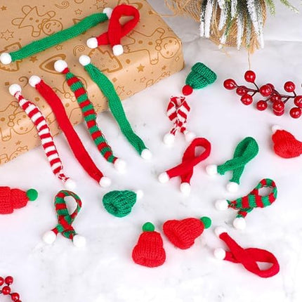 Mini Santa Hat & Scarf Set 48pcs – Knitted Ornaments for Dolls, Cups & Xmas Décor