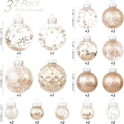 Clear Shatterproof Christmas Ornaments – 32pcs Transparent Hanging Baubles