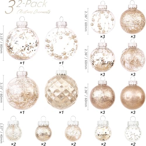 Clear Shatterproof Christmas Ornaments – 32pcs Transparent Hanging Baubles