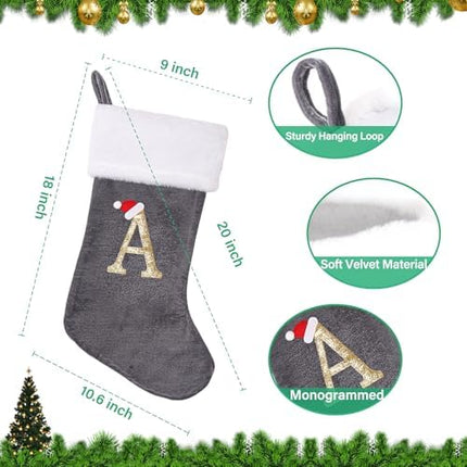 Large 20" Grey Velvet Monogram Stockings – Soft Christmas Fireplace Decor