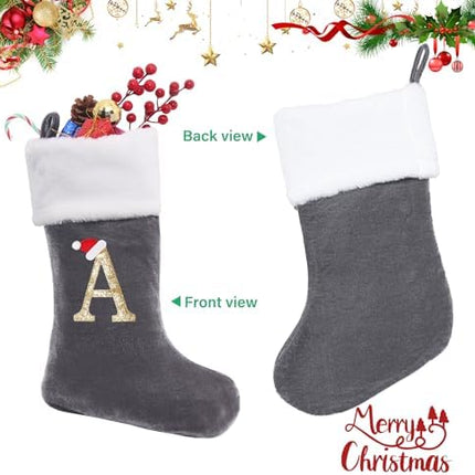 Large 20" Grey Velvet Monogram Stockings – Soft Christmas Fireplace Decor