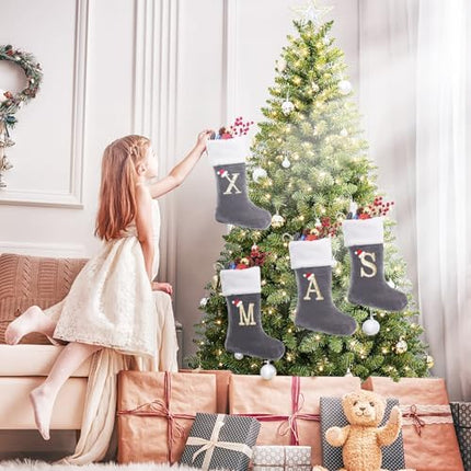 Large 20" Grey Velvet Monogram Stockings – Soft Christmas Fireplace Decor