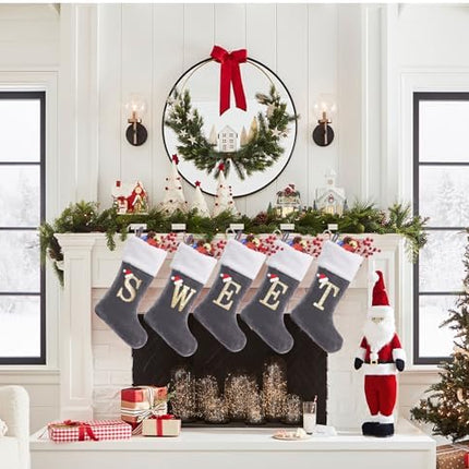 Large 20" Grey Velvet Monogram Stockings – Soft Christmas Fireplace Decor