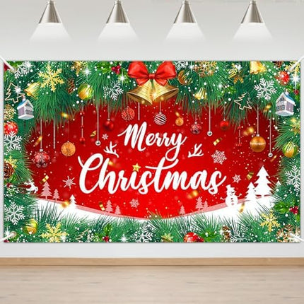 Christmas Photo Backdrop 6×4 – Red Green Jingle Bell Banner for Festive Events