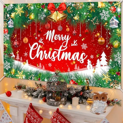 Christmas Photo Backdrop 6×4 – Red Green Jingle Bell Banner for Festive Events