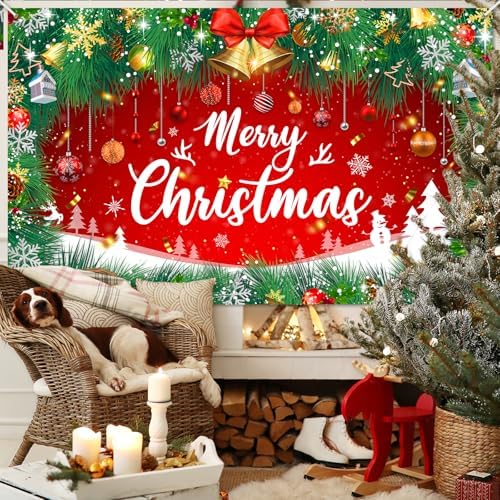 Christmas Photo Backdrop 6×4 – Red Green Jingle Bell Banner for Festive Events