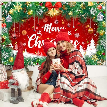 Christmas Photo Backdrop 6×4 – Red Green Jingle Bell Banner for Festive Events