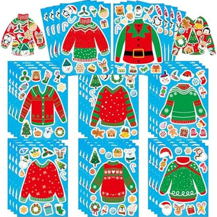 Ugly Sweater Sticker Set 32 Sheets – Xmas Craft Activity for Kids & Parties